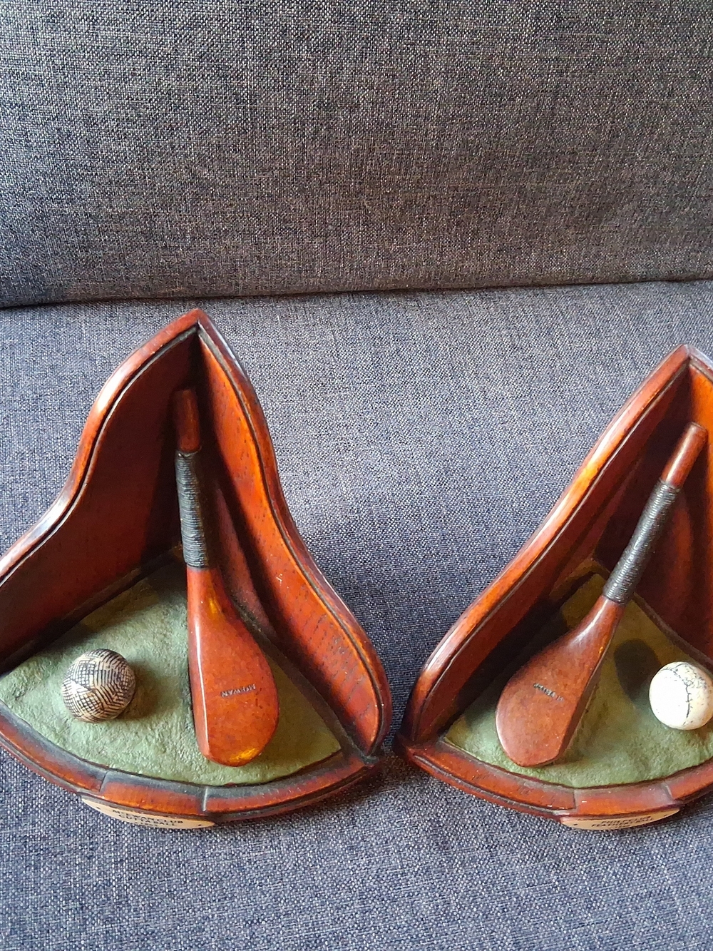Vintage Wooden Golf Club Display Pair with Decorative Balls - Brown